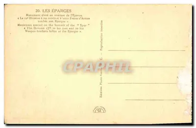 Les Éparges — Monument opgericht op de top van het Éperon voor de 12e Divisie en hun Kameraden — Edities Photo Verrière, n°20 — Achterkant
