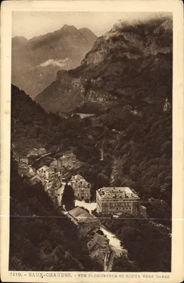 Eaux-Chaudes — Vista aérea y camino hacia Gabas — Héliogravure Labouche Frères, Toulouse, n° 4419