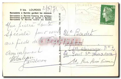 Bernadetta Soubirous w Bartrès — pasie owce — Wydawnictwo Lourdes, nr 9 bis — Rewers
