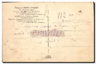 Plateau du Mort-Homme — Pomnik Pamięci 69. Dywizji — J. Froment-Meurice, rzeźbiarz — Rewers