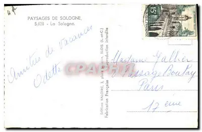 Bilhete postal antigo La Sologne Bracieux Lamotte Beuvron Romoratin Villefranche Salbris — Verso