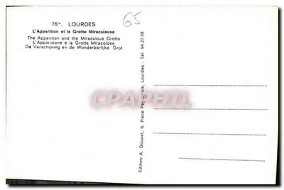 Lourdes — Widok zjawienia i jaskini cudownej — Wydawnictwo A. Doucet — Rewers