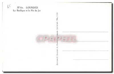 Lourdes — La Basílica y el Pic du Jer — Edición P. Doucet, Lourdes — Reverso