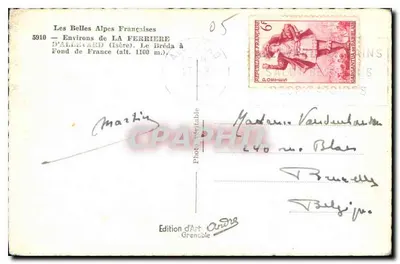 As Belas Alpes Francesas — Ao redor de LA FERRIERE, Le Bréda à Fond de France (alt. 1100 m.) — Edição de Arte Grenoble — Verso
