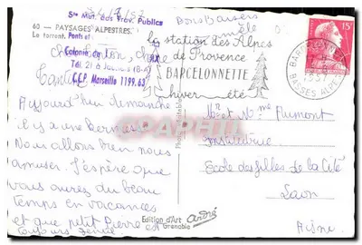 Strumień w Alpach — Wydawnictwo Art André, Grenoble — nr 60 — Rewers
