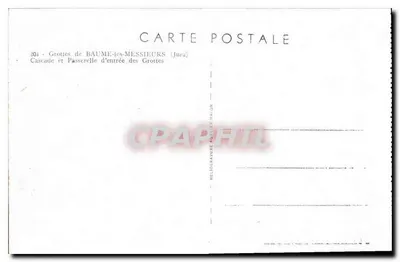 Wodospady i most wejściowy do jaskini — Baume-les-Messieurs (Jura) — Melin Gravure, Macon, nr 201 — Rewers