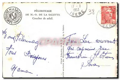 Peregrinação de N.-S. da Salette — Pôr do sol — editor NSD — Verso