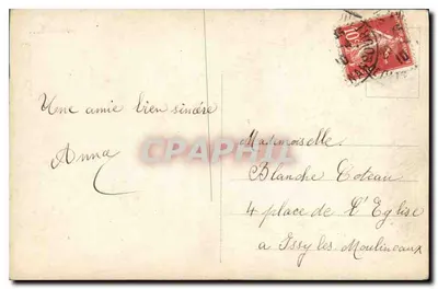 Vrouw in blauwe jurk die bloemen houdt — Gage d’Affection — S.N. PARIS n° 900 — Achterkant