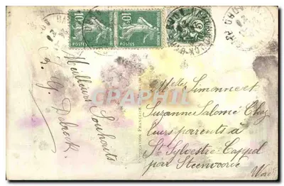 Ptaki w gnieździe — ilustracja artystyczna — C.E.K. 1903 — Rewers