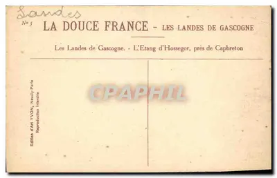Les Landes de Gascogne — O Lago de Hossegor, perto de Capbreton — Édition d'Art YVON, Neully-Paris — Verso