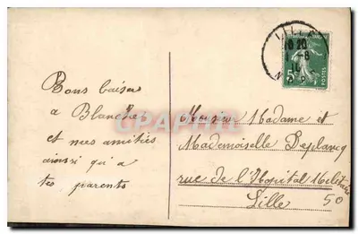 Jovem mulher em vestido decorado — cartão postal comercial — Annonciation, n°6 — Verso
