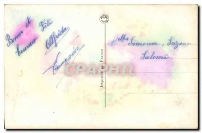 Uśmiechnięta kobieta trzymająca gałęzie kwiatów — wydawca FOX PARIS, nr 3825 — Rewers