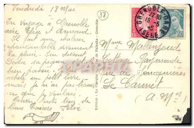 Grenoble (Isère) — Ogólny widok i łańcuch Belledonne — Wydawnictwo La Cigogne — Rewers