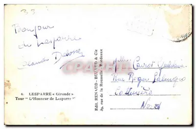 Torre de L'Honneur em Lesparre — Gironde — éd. Delbouy — Verso