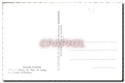 Os Lacets d'Orédon — Valeira d'Aure — M. Berjaud, 68, Cours de la Martinique, Bordeaux — Verso