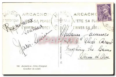 Arcachon — Côte d'Argent — zachód słońca — wydawca C.A.P. nr 162 — Rewers