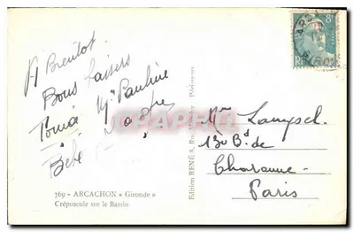 Crepuscolo sul Lago — Arcachon, Gironde — Edizione RENÉ 8, Rue Mauclay, Paris — Verso