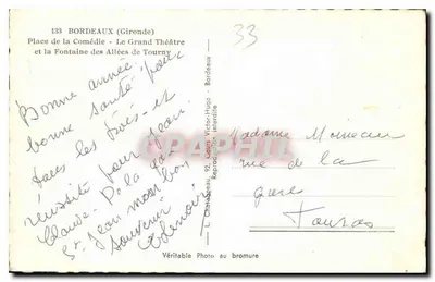 Bordeaux — Place de la Comédie e a Fontaine des Allées de Tourny — L. Chataignier — Verso