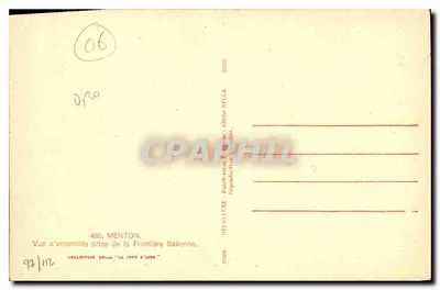 Menton — Ogólny widok z granicy włoskiej — Cliché Rella — Rewers