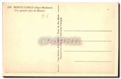 Monte-Carlo (Alpes-Maritimes) — Vista geral tirada de Monaco — Éditions d'Art XVON, Paris — Verso