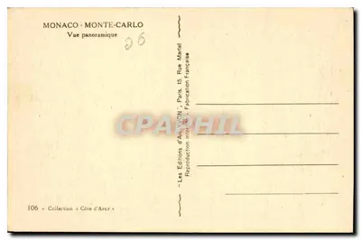 Monako - Monte-Carlo — Widok panoramiczny — Wydawnictwo Sztuki Francuskiej, Paryż — Rewers