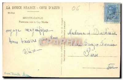 Monte-Carlo — Panorama ku Cap Martin — wydawca Yvon, nr 11/141 — Rewers