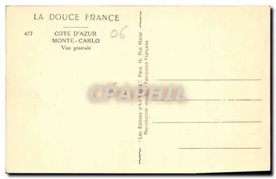 Monte-Carlo — Vista geral — La Douce France, n°477 — Verso
