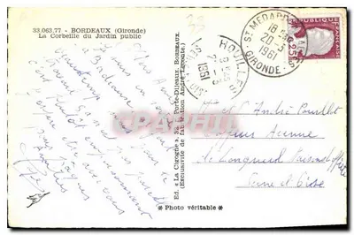 La Corbeille w Publicznym Ogrodzie — Bordeaux (Gironde) — Wyd. La Cigogne — Rewers