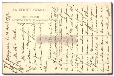 Panorama ku Kapiłanie Martin — Monte-Carlo (Alpy Merytowskie) — Wydawca Yvon, nr 111 — Rewers
