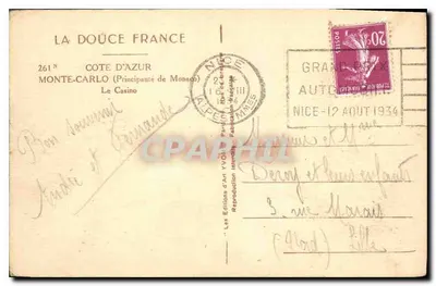 O Casino de Monte-Carlo — Monte-Carlo, Principado de Mônaco — Edições d'Art Yvon, n°261 — Verso