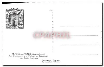 Saint-Paul-de-Vence — jego murawizacje, kościoł, fontanna, starodawna brama — Fot. Jacon (S.-Rt.-L.) — Rewers