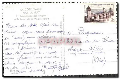 Nizza di Notte — La Promenade des Anglais e il Palazzo della Mediterranée — Edizioni PELLA n°2534 — Verso