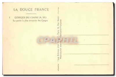 Gorges do Cians — A parte mais estreita — Les Éditions d'Art Martel, Paris — Verso