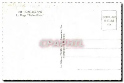 Juan-les-Pins — A Praia 'Belles-Rives' — Les Éditions FRANK, 3, bd. Tzaréwitch, Nice — Verso