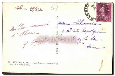Strasburg — Astronomiczny zegar katedralny — Félix LUB, wydawca — Rewers