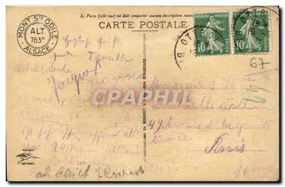 Mont-Sainte-Odile (alt. 765 m.) — In de eerste plaats, de Männelstein — uitgever niet zichtbaar — Achterkant
