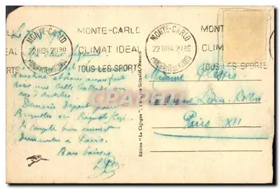 Stara pocztówka Principaute de Monaco vue generale — Rewers