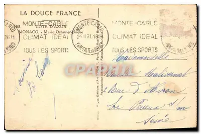 Monte-Carlo — Muzeum Oceanograficzne — Les Éditions d'Art 'Yvon', n° 268 — Rewers