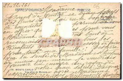Widok z Monako — Monte-Carlo — wydawca LL. ILLIER, nr 176 — Rewers