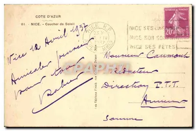 Zachód słońca w Nicei — Costa d'Azur — Wydawnictwo Frantz, nr 81 — Rewers