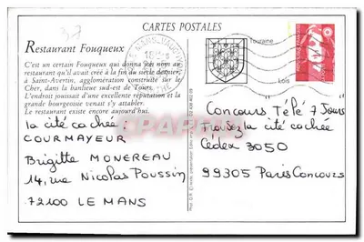 St-AVERTIN (I.-et-L.) - Restaurante FOUQUEUX - H.B. - 2 — Verso