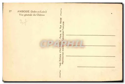 Amboise — Ogólny widok zamku — Wydawnictwo Sztuki VVON, Paryż — Rewers