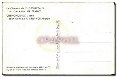 Zamek w Chenonceaux — widok z samolotu AIR FRANCE — Wydawnictwo Grefi — Rewers