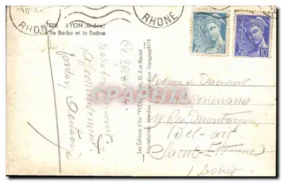 L'île Barbe et la Saône — Lyon (Rhône) — Les Éditions d'Art 'VY' Lyon — Verso