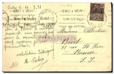 Vichy – Kasyno – Terrasa – wydawca Vichy, nr 185 — Rewers
