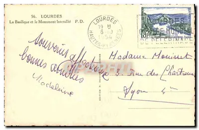Lourdes — La Basílica y el Monumento Interalliado — Edición P. Doucet, n°56 — Reverso
