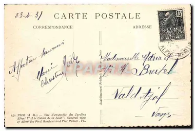 NICE (A.M.) — Ogólny widok Jardins Albert Ier i Pałacu Jolie — Wyd. L. Maitre, nr 252 — Rewers