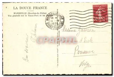 Vue générale sur le Vieux-Port et les bassins — Marseille — Éditions La Douce France, n°8 — Verso