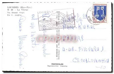 Estátua da Virgem Imaculada — Lourdes — editor Combiér — Verso