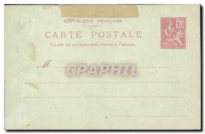 Carta postal francesa — tipo 115 — selo de 10 centavos — Verso